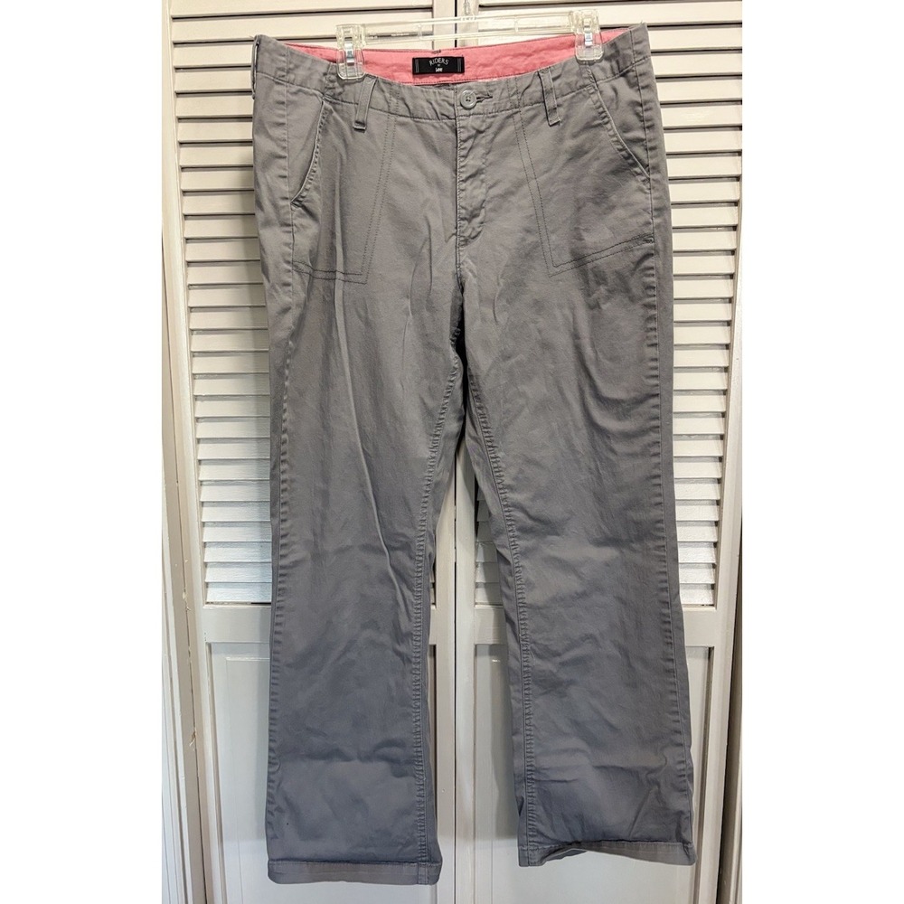 Riders Gray Straight Leg Pants Zip‎ Pockets Size 14 Mid Rise Lightweight